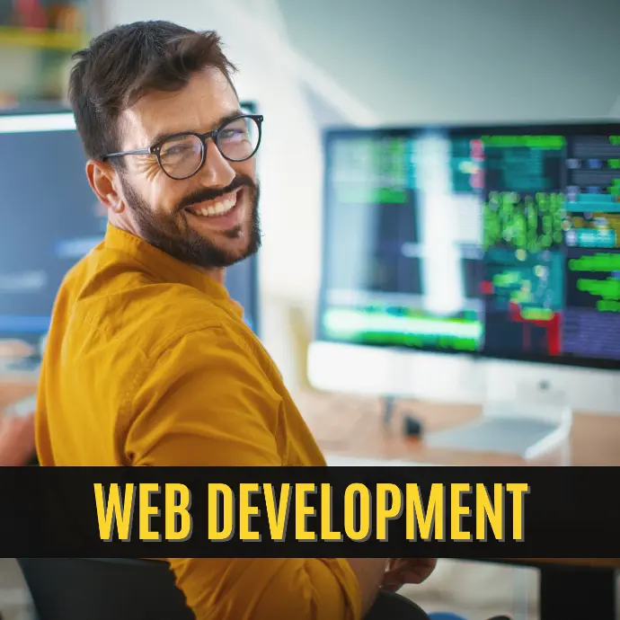 web developer turning head to camera